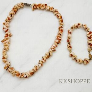 Beach Shell Necklace Bracelet Set Natural Pink Tan Seashell Beaded Jewelry‎